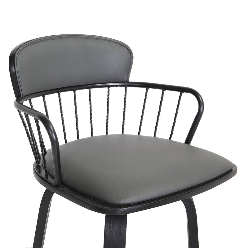 Willow 30" Swivel Black Wood Bar Stool in Gray Faux Leather with Black Metal - Furniture City (CA)l