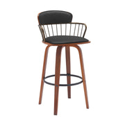 Willow 25.5" Swivel Walnut Wood Counter Stool in Black Faux Leather with Golden Bronze Metal - Furniture City (CA)l