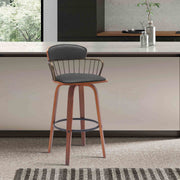 Willow 25.5" Swivel Walnut Wood Counter Stool in Black Faux Leather with Golden Bronze Metal - Furniture City (CA)l