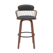 Willow 25.5" Swivel Walnut Wood Counter Stool in Black Faux Leather with Golden Bronze Metal - Furniture City (CA)l