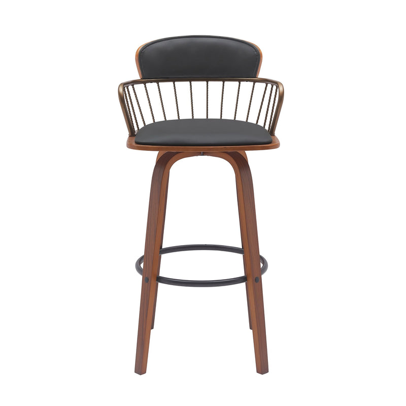 Willow 25.5" Swivel Walnut Wood Counter Stool in Black Faux Leather with Golden Bronze Metal - Furniture City (CA)l