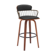 Willow 30" Swivel Walnut Wood Bar Stool in Black Faux Leather with Golden Bronze Metal - Furniture City (CA)l