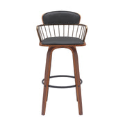 Willow 30" Swivel Walnut Wood Bar Stool in Black Faux Leather with Golden Bronze Metal - Furniture City (CA)l