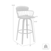 Willow 30" Swivel Walnut Wood Bar Stool in Black Faux Leather with Golden Bronze Metal - Furniture City (CA)l
