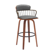 Willow 25.5" Swivel Walnut Wood Counter Stool in Gray Faux Leather with Golden Bronze Metal - Furniture City (CA)l