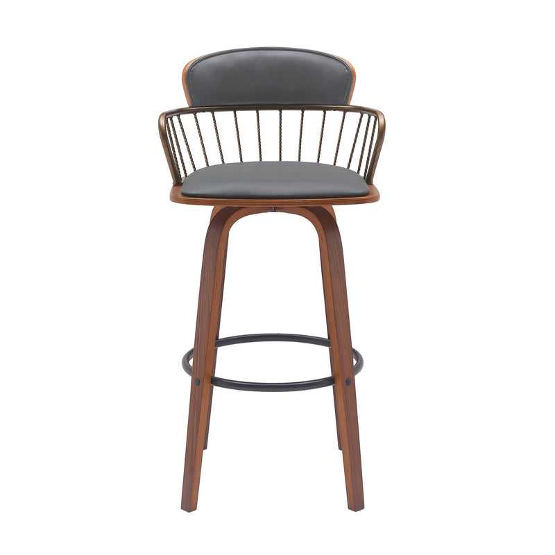 Willow 25.5" Swivel Walnut Wood Counter Stool in Gray Faux Leather with Golden Bronze Metal - Furniture City (CA)l