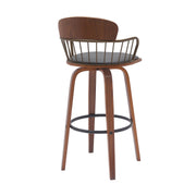 Willow 25.5" Swivel Walnut Wood Counter Stool in Gray Faux Leather with Golden Bronze Metal - Furniture City (CA)l