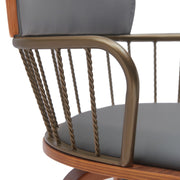 Willow 25.5" Swivel Walnut Wood Counter Stool in Gray Faux Leather with Golden Bronze Metal - Furniture City (CA)l
