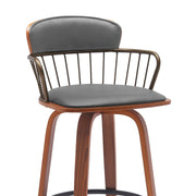 Willow 30" Swivel Walnut Wood Bar Stool in Gray Faux Leather with Golden Bronze Metal - Furniture City (CA)l