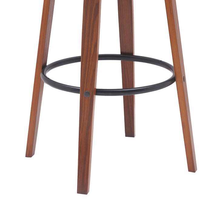 Willow 30" Swivel Walnut Wood Bar Stool in Gray Faux Leather with Golden Bronze Metal