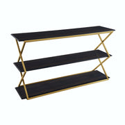 Westlake 3-Tier Dark Brown Console Table with Brushed Gold Legs - Furniture City (CA)l