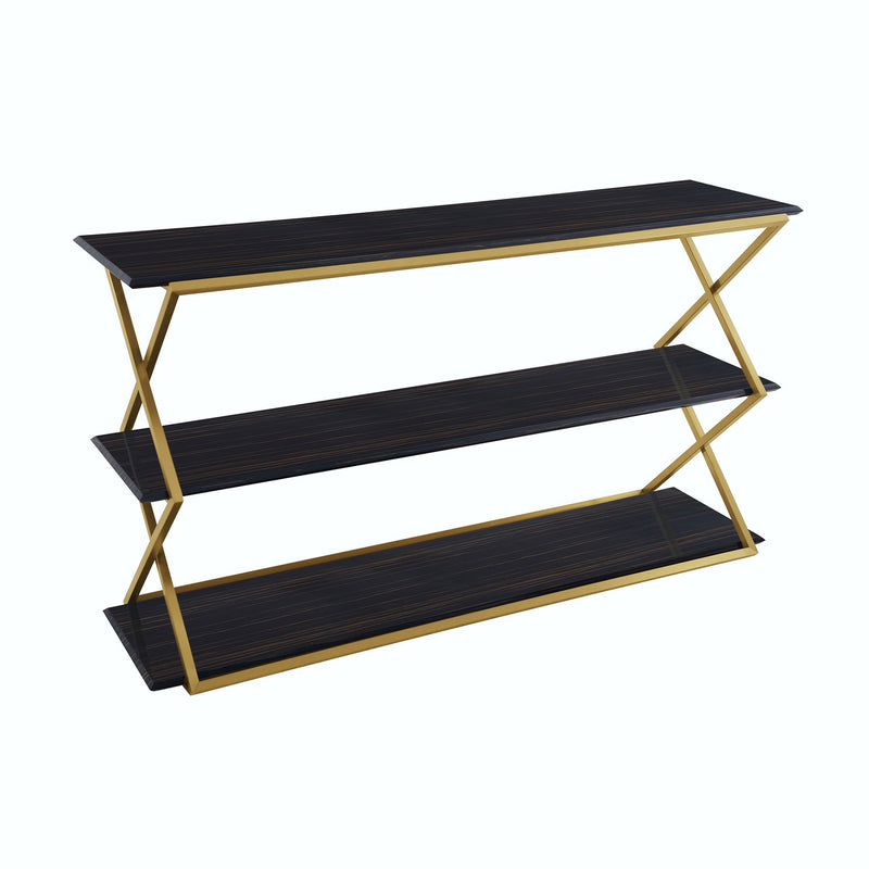 Westlake 3-Tier Dark Brown Console Table with Brushed Gold Legs - Furniture City (CA)l