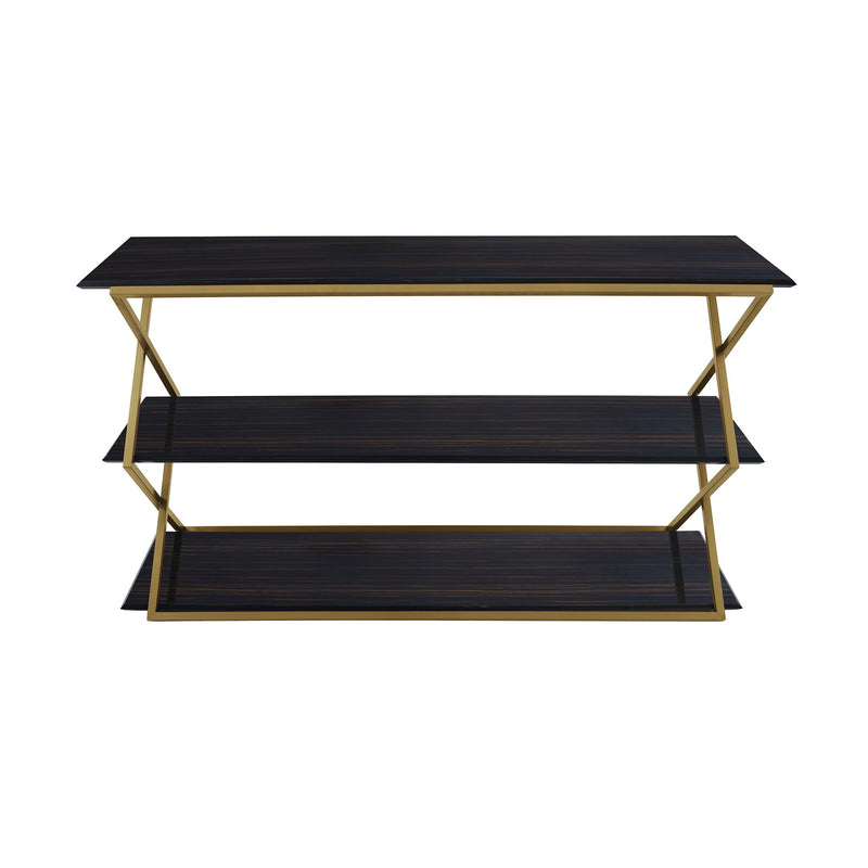 Westlake 3-Tier Dark Brown Console Table with Brushed Gold Legs - Furniture City (CA)l