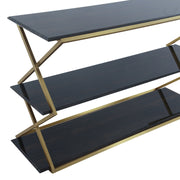 Westlake 3-Tier Dark Brown Console Table with Brushed Gold Legs - Furniture City (CA)l