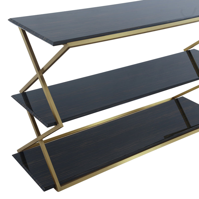 Westlake 3-Tier Dark Brown Console Table with Brushed Gold Legs - Furniture City (CA)l