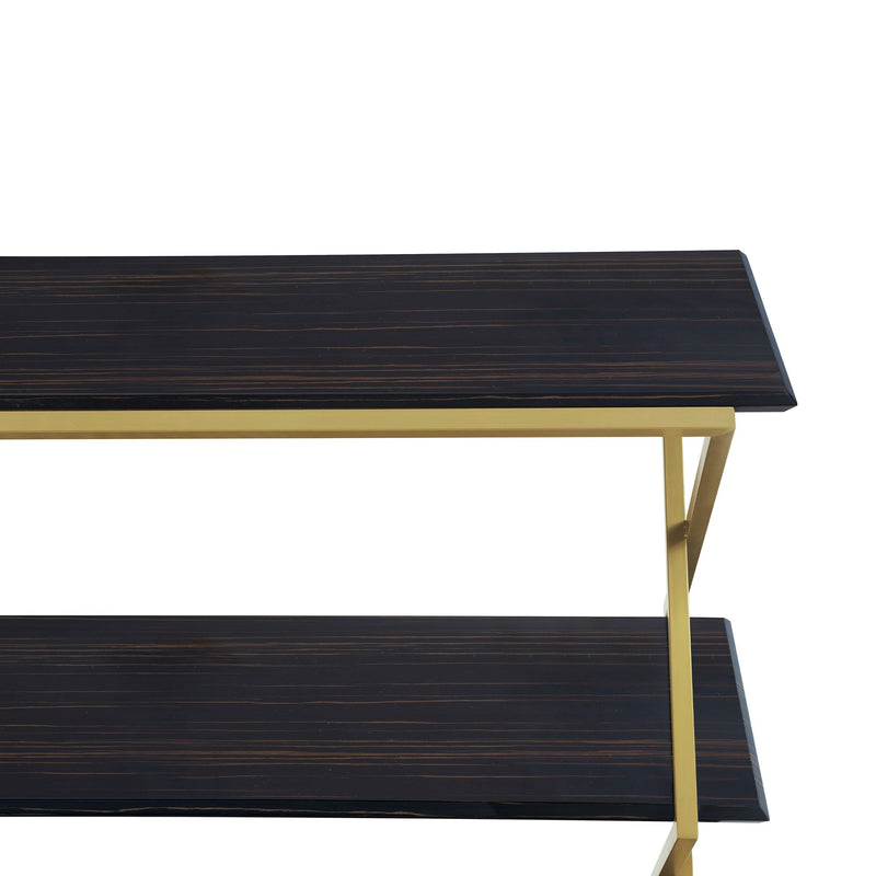 Westlake 3-Tier Dark Brown Console Table with Brushed Gold Legs - Furniture City (CA)l