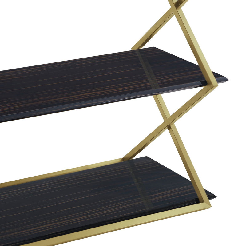 Westlake 3-Tier Dark Brown Console Table with Brushed Gold Legs - Furniture City (CA)l