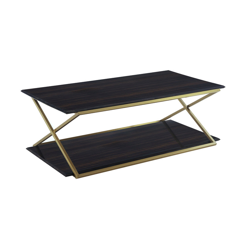 Westlake Dark Brown Veneer Coffee Table with Brushed Gold Legs - Furniture City (CA)l