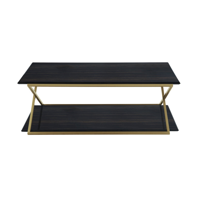 Westlake Dark Brown Veneer Coffee Table with Brushed Gold Legs - Furniture City (CA)l