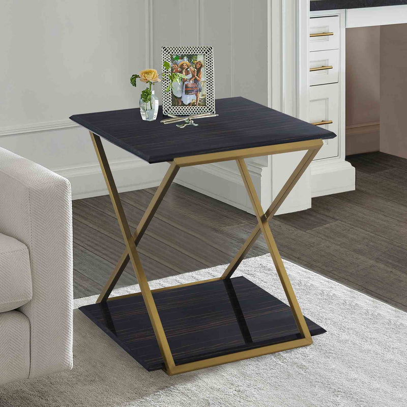 Westlake Dark Brown Veneer End Table with Brushed Gold Legs - Furniture City (CA)l