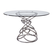 Wendy Contemporary Dining Table in Brushed Stainless Steel Finish and Clear Glass top - Furniture City (CA)l