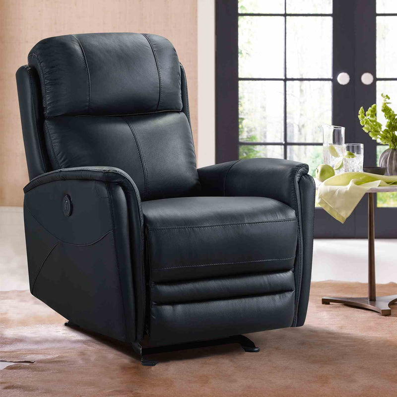 Wolfe Contemporary Recliner in Black Genuine Leather - Furniture City (CA)l