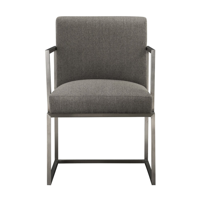 Warwick Contemporary Dining Chair in Brushed Stainless Steel Finish with Gray Fabric