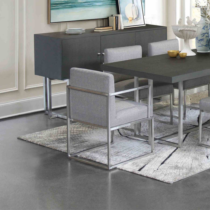 Warwick Contemporary Dining Chair in Brushed Stainless Steel Finish with Gray Fabric
