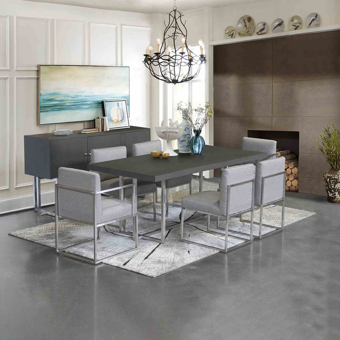 Warwick Contemporary Dining Chair in Brushed Stainless Steel Finish with Gray Fabric