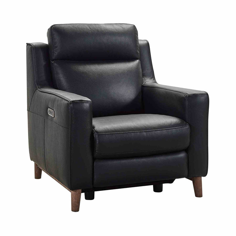 Wisteria Contemporary Chair in Light Brown Wood Finish and Black Genuine Leather - Furniture City (CA)l