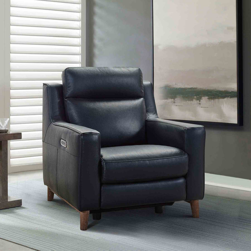 Wisteria Contemporary Chair in Light Brown Wood Finish and Black Genuine Leather - Furniture City (CA)l