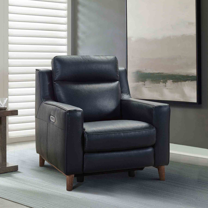 Wisteria Contemporary Chair in Light Brown Wood Finish and Black Genuine Leather