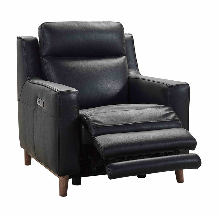 Wisteria Contemporary Chair in Light Brown Wood Finish and Black Genuine Leather