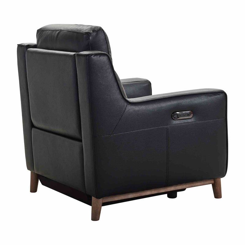 Wisteria Contemporary Chair in Light Brown Wood Finish and Black Genuine Leather - Furniture City (CA)l