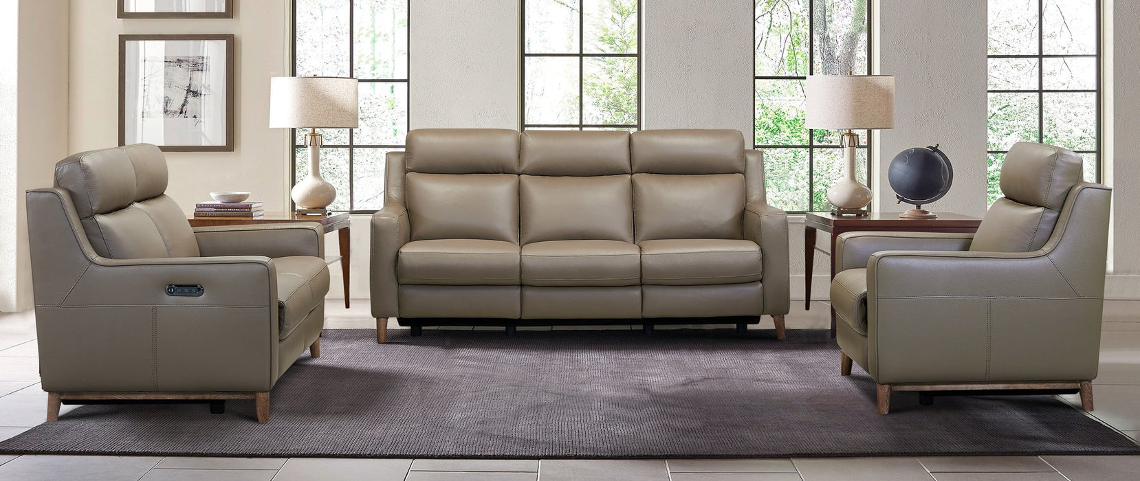 Wisteria Contemporary Chair in Light Brown Wood Finish and Taupe Genuine Leather