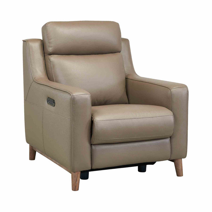 Wisteria Contemporary Chair in Light Brown Wood Finish and Taupe Genuine Leather