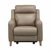 Wisteria Contemporary Chair in Light Brown Wood Finish and Taupe Genuine Leather - Furniture City (CA)l