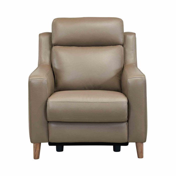 Wisteria Contemporary Chair in Light Brown Wood Finish and Taupe Genuine Leather