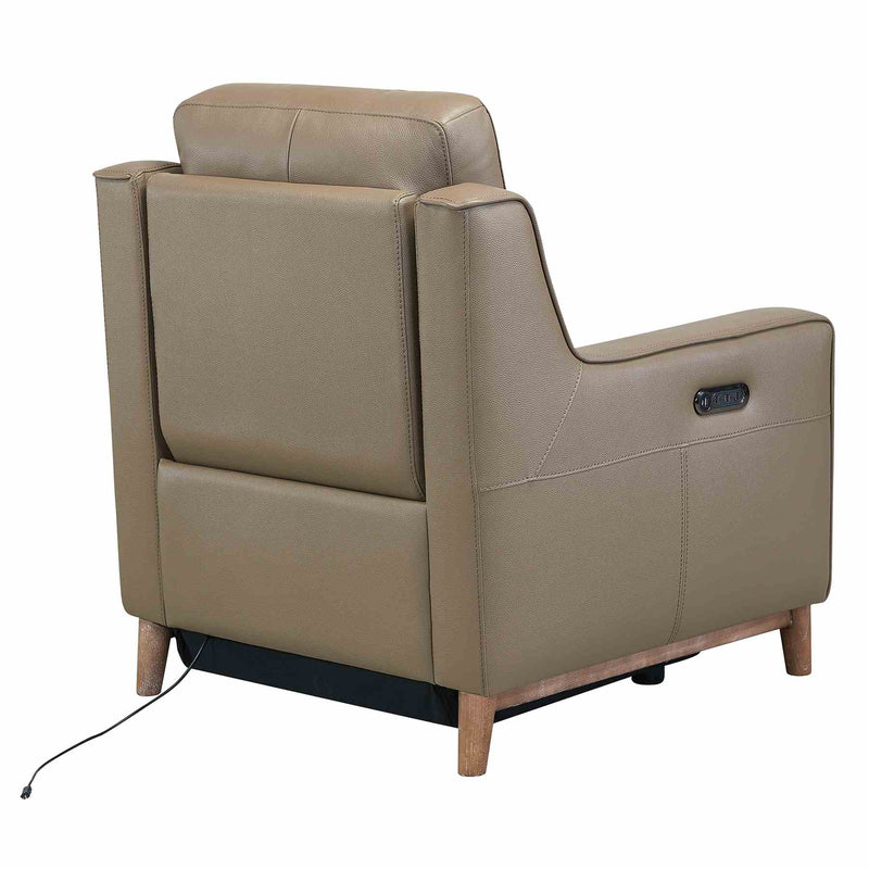Wisteria Contemporary Chair in Light Brown Wood Finish and Taupe Genuine Leather - Furniture City (CA)l