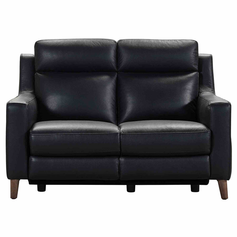 Wisteria Contemporary Loveseat in Light Brown Wood Finish and Black Genuine Leather - Furniture City (CA)l