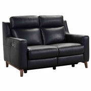 Wisteria Contemporary Loveseat in Light Brown Wood Finish and Black Genuine Leather - Furniture City (CA)l
