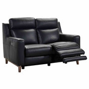 Wisteria Contemporary Loveseat in Light Brown Wood Finish and Black Genuine Leather - Furniture City (CA)l