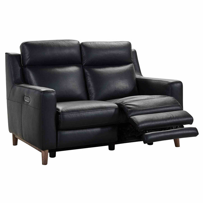 Wisteria Contemporary Loveseat in Light Brown Wood Finish and Black Genuine Leather
