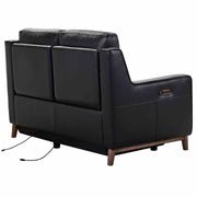 Wisteria Contemporary Loveseat in Light Brown Wood Finish and Black Genuine Leather - Furniture City (CA)l