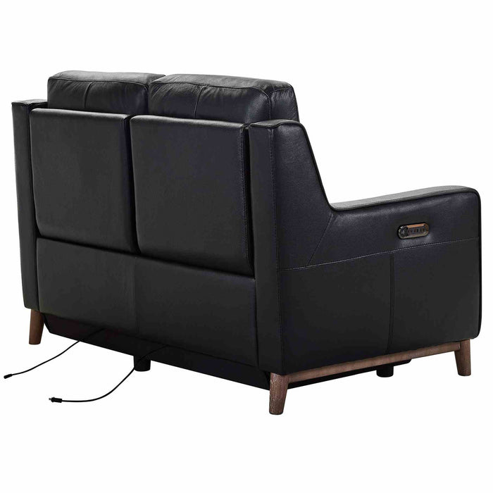 Wisteria Contemporary Loveseat in Light Brown Wood Finish and Black Genuine Leather