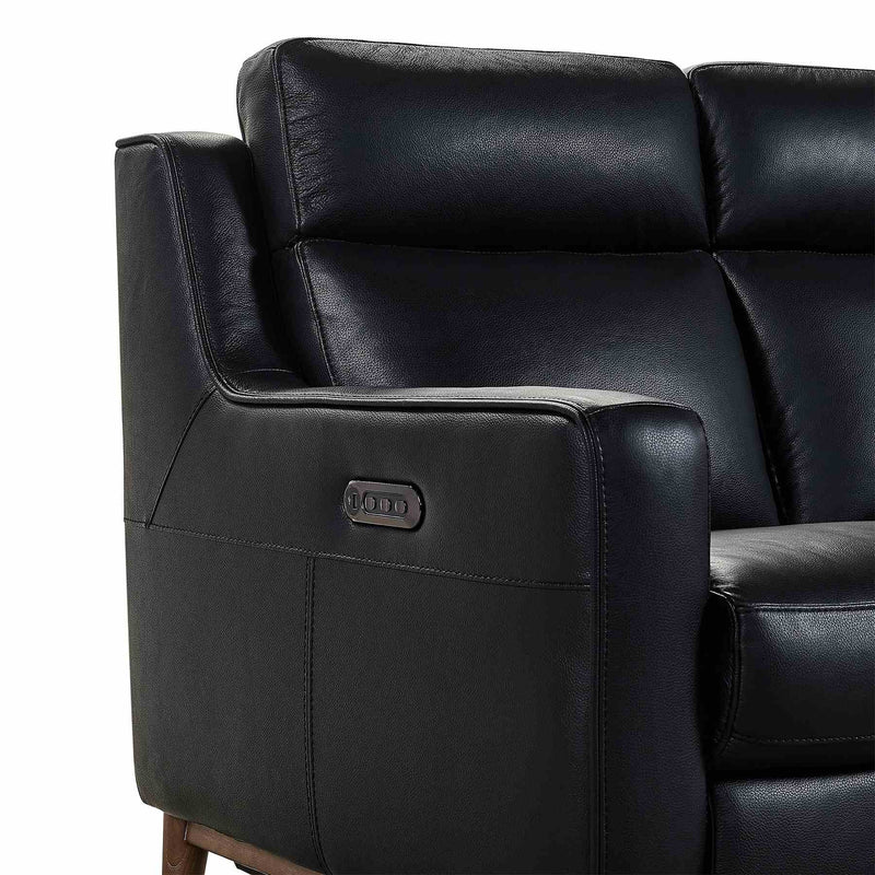 Wisteria Contemporary Loveseat in Light Brown Wood Finish and Black Genuine Leather - Furniture City (CA)l