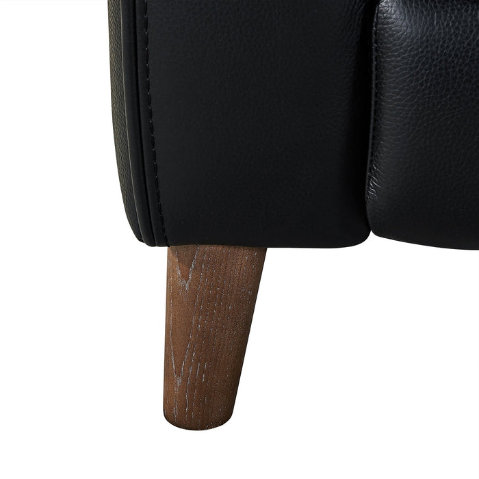 Wisteria Contemporary Loveseat in Light Brown Wood Finish and Black Genuine Leather