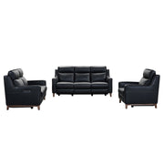 Wisteria Contemporary Loveseat in Light Brown Wood Finish and Black Genuine Leather - Furniture City (CA)l