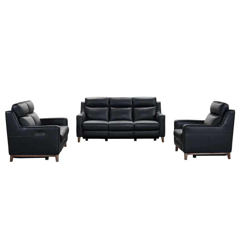 Wisteria Contemporary Loveseat in Light Brown Wood Finish and Black Genuine Leather - Furniture City (CA)l
