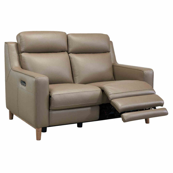Wisteria Contemporary Loveseat in Light Brown Wood Finish and Taupe Genuine Leather